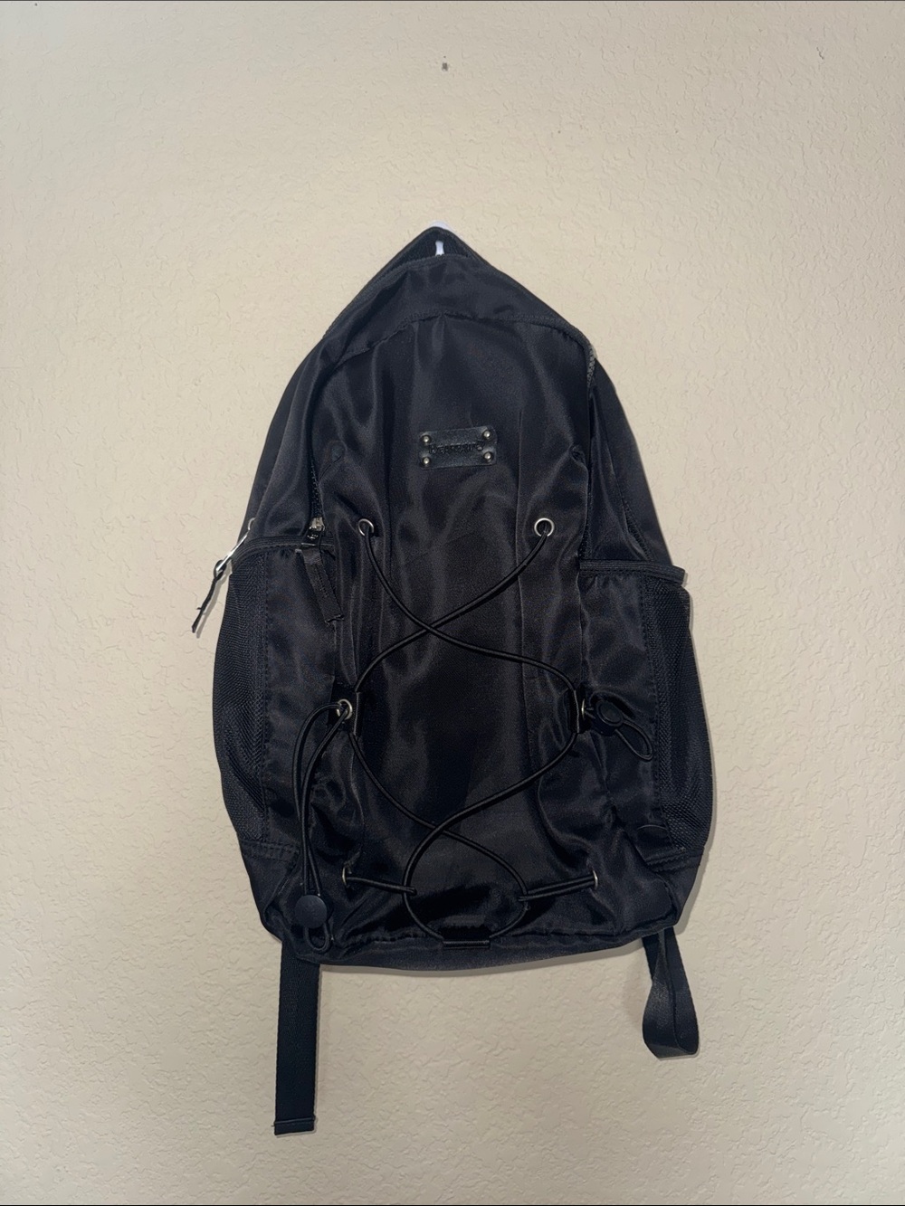 BearPaw Black Backpack with External Bungee Cord and Side Mesh Pockets
